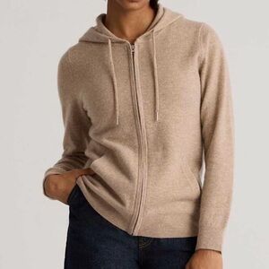 Quince Mongolian Cashmere Full Zip Hoodie in Oatmeal Size L NEW Quiet Luxury